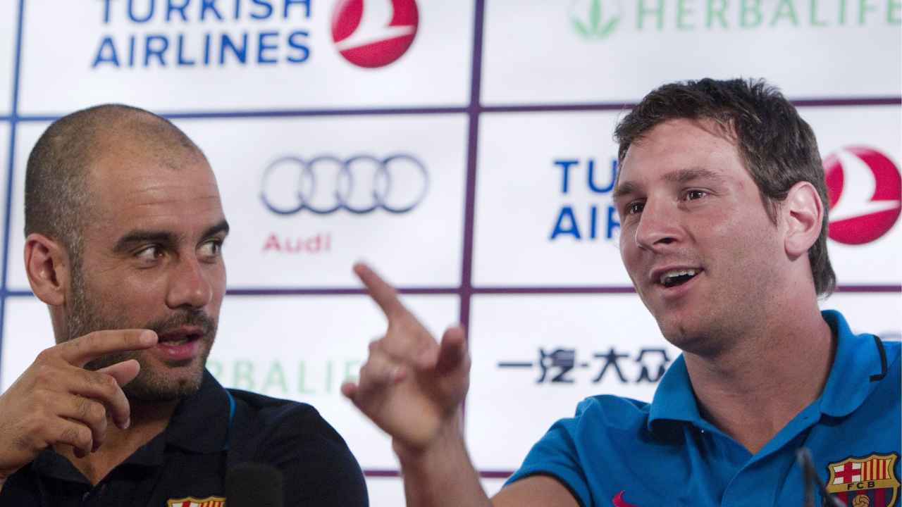 Messi con Guardiola in conferenza stampa